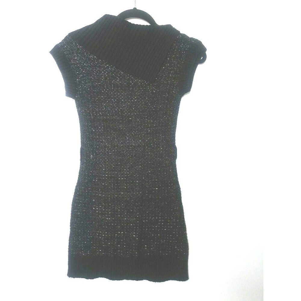 Girls Sweater Dress Cowl neck L (14/15) Black Shimmery Stretchy Envelope neck - Picture 2 of 8